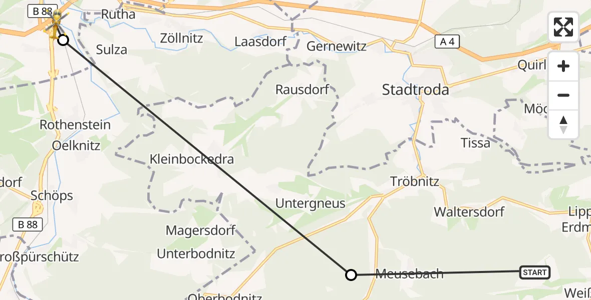 Flugroute Rettungshubschrauber Rattelsdorf - Jena, 20 September 2026, 09:22