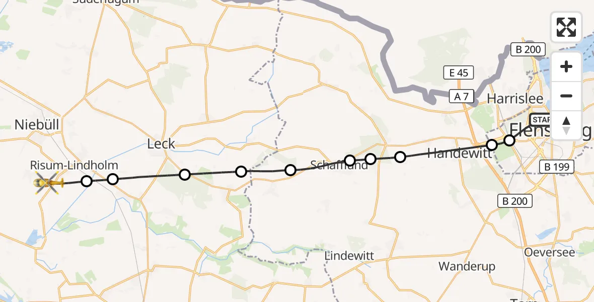 Flugroute Ambulanzhubschrauber Flensburg - Risum-Lindholm, 20 September 2026, 09:27