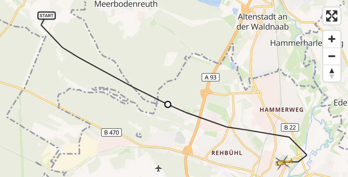 Flugroute Ambulanzhubschrauber Parkstein - Weiden Hospital, 20 September 2026, 09:29