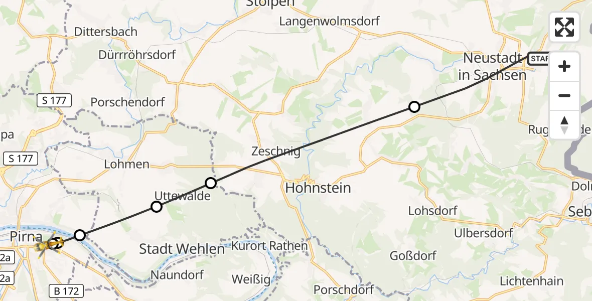 Flugroute Rettungshubschrauber Neustadt in Sachsen - Pirna Hospital, 20 September 2026, 09:53