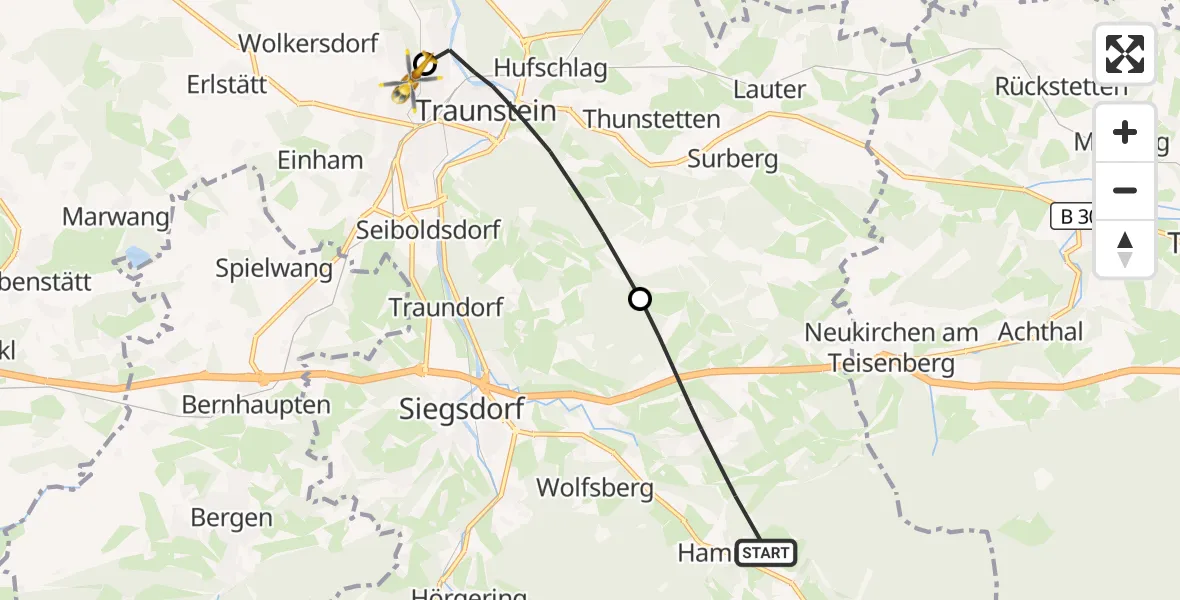 Flugroute Rettungshubschrauber Siegsdorf - Traunstein Hospital, 20 September 2026, 10:08