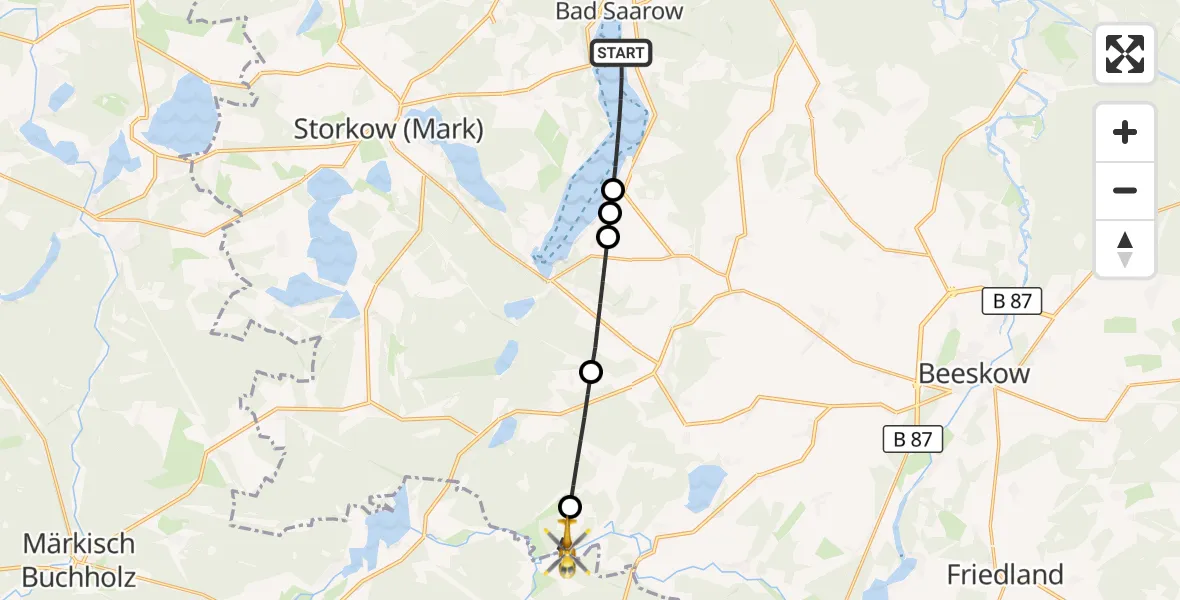 Flugroute Rettungshubschrauber Bad Saarow - Tauche, 20 September 2026, 10:09
