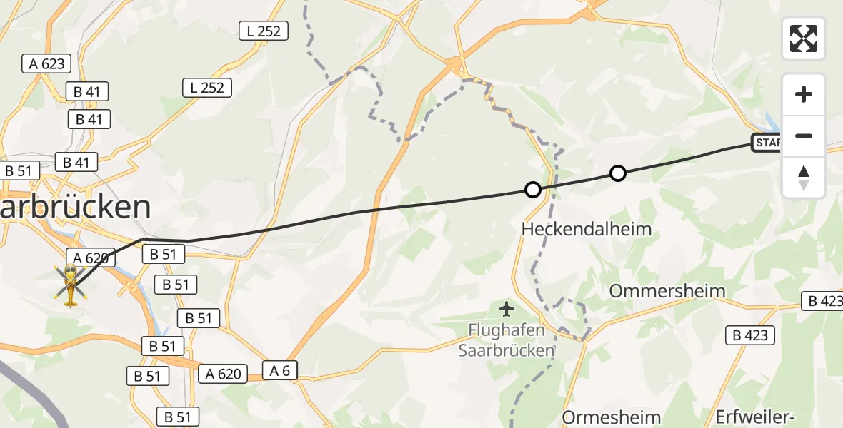 Flugroute Rettungshubschrauber Mandelbachtal - Saarbrücken, 20 September 2026, 10:20