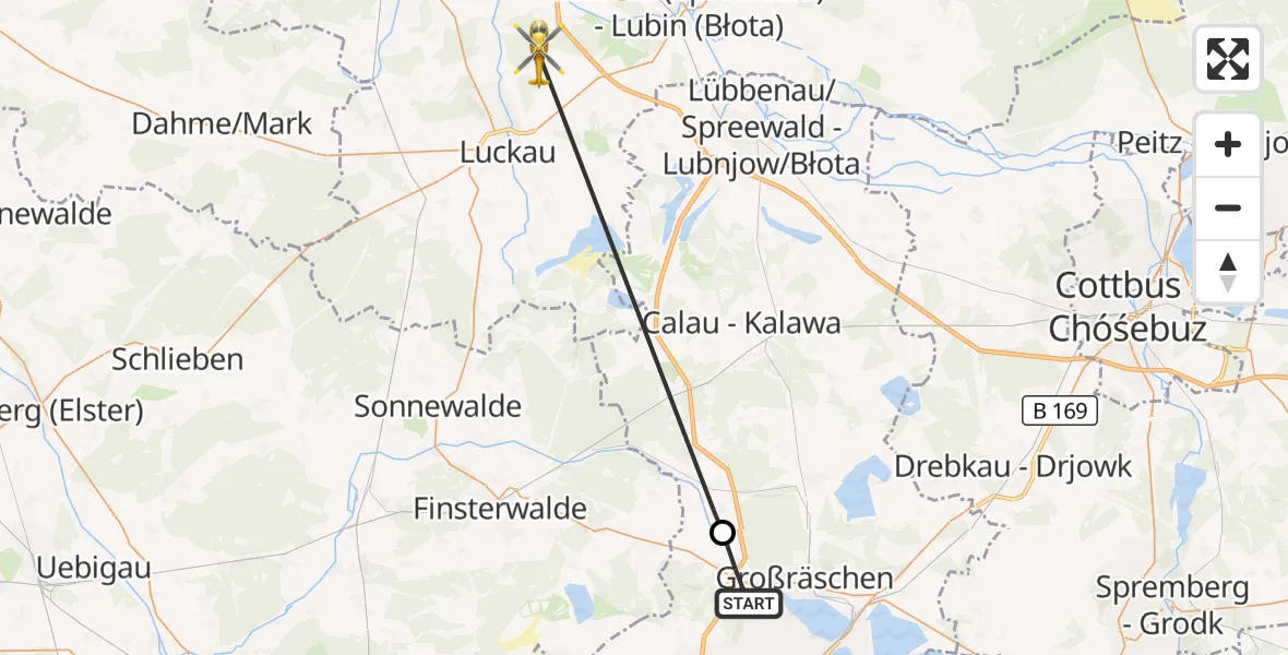 Flugroute Rettungshubschrauber Großräschen - Kasel-Golzig, 20 September 2026, 10:27