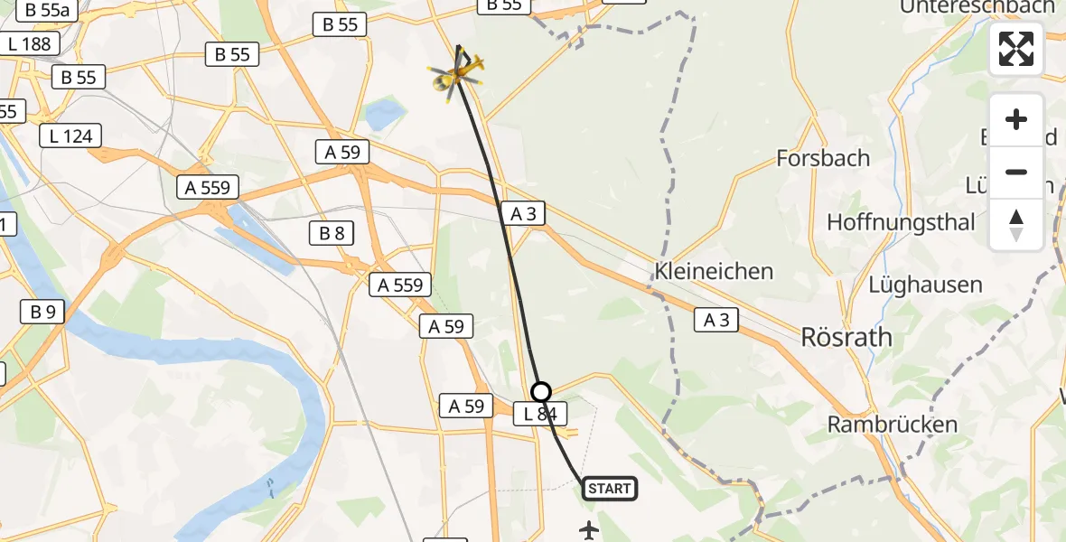 Flugroute Rettungshubschrauber Köln Bonn Flughafen - Köln, 20 September 2026, 10:32