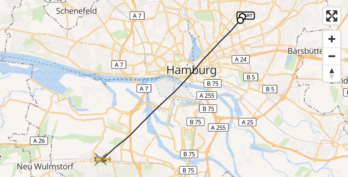 Flugroute Rettungshubschrauber Hamburg Military Hospital - Hamburg, 20 September 2026, 10:34