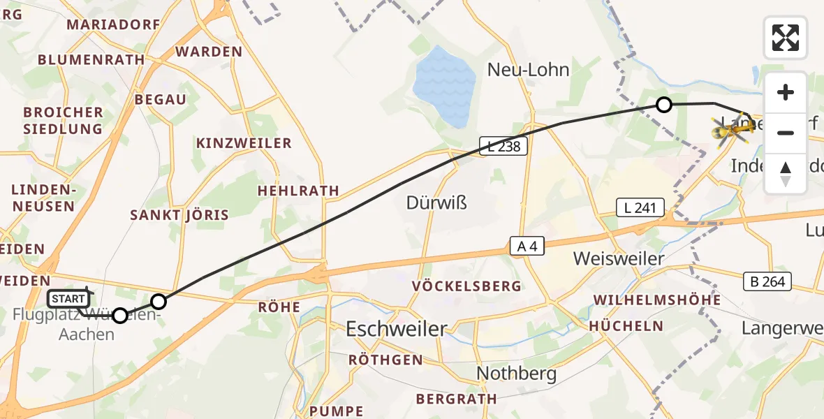 Flugroute Rettungshubschrauber Aachen-Merzbrück Flughafen - Inden, 20 September 2026, 10:41