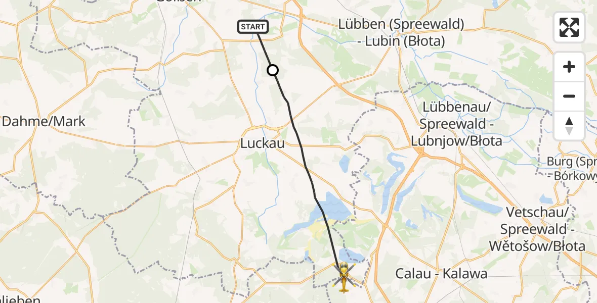 Flugroute Rettungshubschrauber Kasel-Golzig - Luckau, 20 September 2026, 10:50