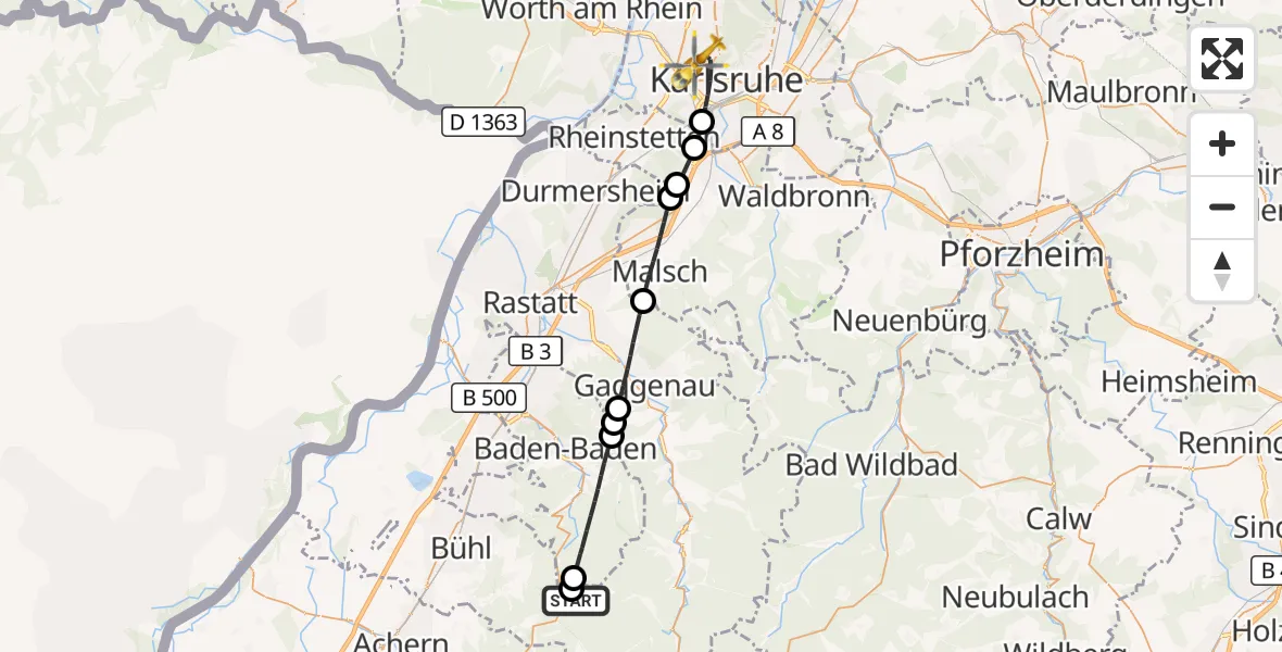 Flugroute Ambulanzhubschrauber Forbach - Karlsruhe, 20 September 2026, 10:51