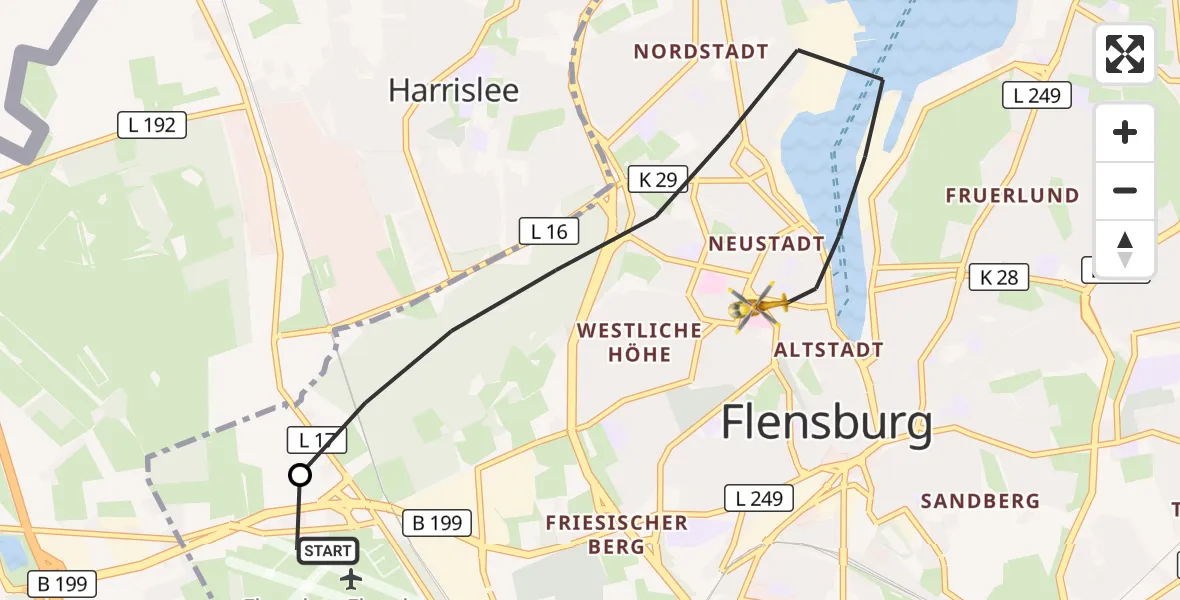 Flugroute Ambulanzhubschrauber Flensburg-Schäferhaus Flughafen - Flensburg, 20 September 2026, 10:53