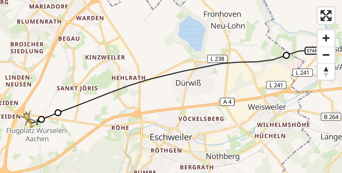 Flugroute Rettungshubschrauber Inden - Aachen-Merzbrück Flughafen, 20 September 2026, 10:56