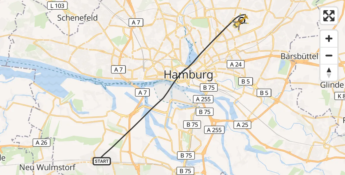 Flugroute Rettungshubschrauber Hamburg - Hamburg Military Hospital, 20 September 2026, 10:57