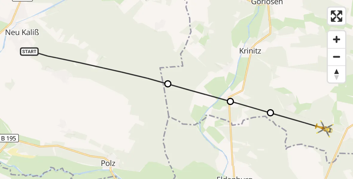 Flugroute Rettungshubschrauber Neu Kaliß - Grabow, 20 September 2026, 10:59