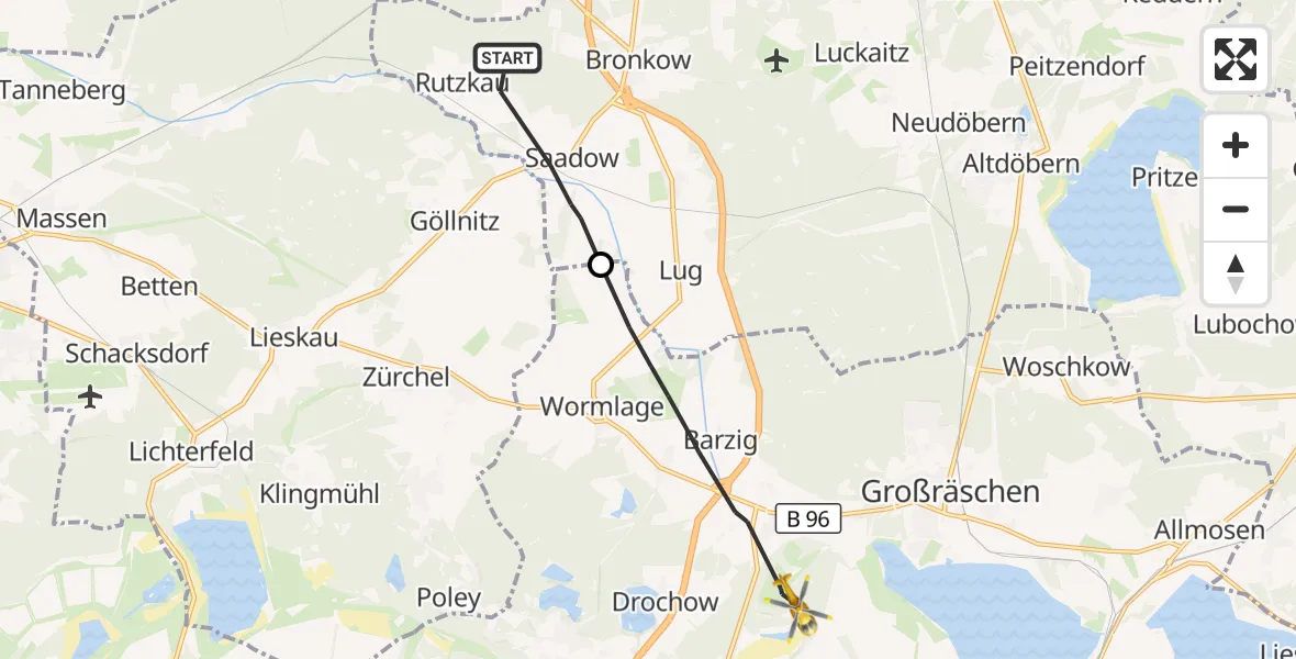 Flugroute Rettungshubschrauber Bronkow - Großräschen, 20 September 2026, 10:59