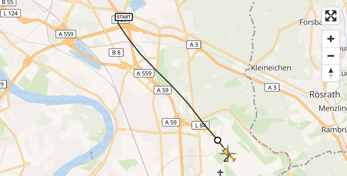 Flugroute Rettungshubschrauber Köln - Köln Bonn Flughafen, 20 September 2026, 11:05