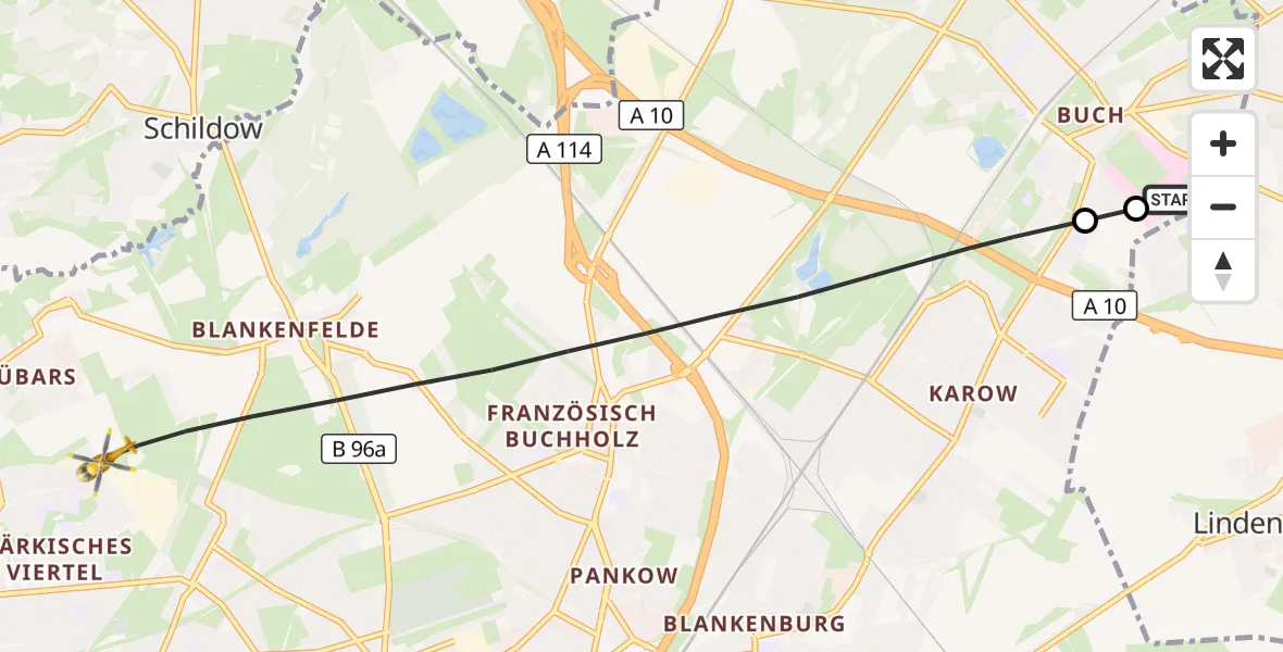 Flugroute Rettungshubschrauber Helios Clinic Berlin-Buch - Berlin, 20 September 2026, 11:25