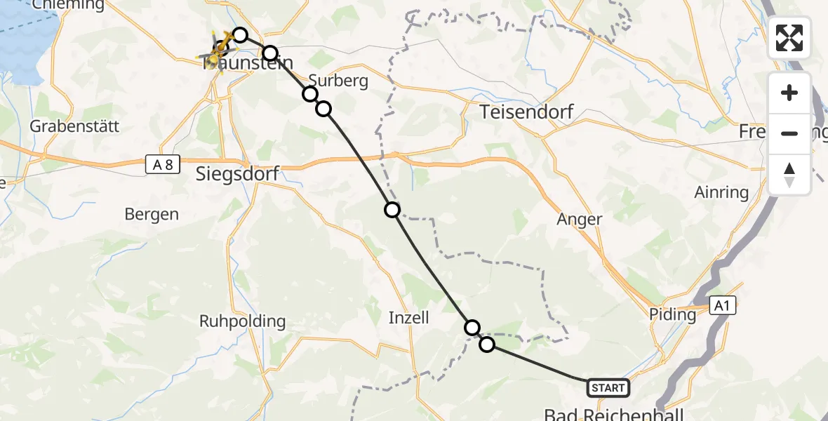 Flugroute Rettungshubschrauber Bad Reichenhall - Traunstein Hospital, 20 September 2026, 11:30