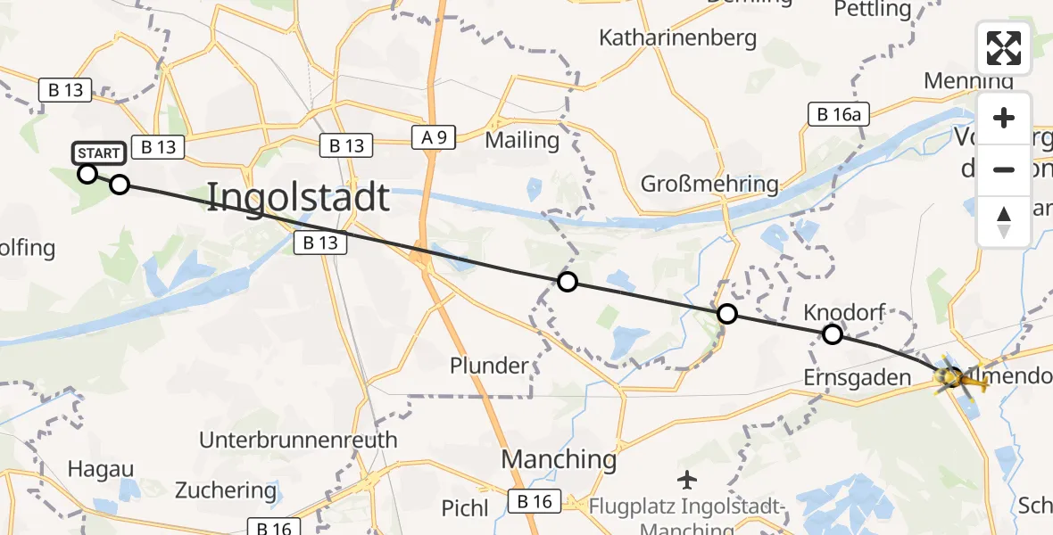 Flugroute Rettungshubschrauber Ingolstadt Hospital - Vohburg a.d.Donau, 20 September 2026, 11:31
