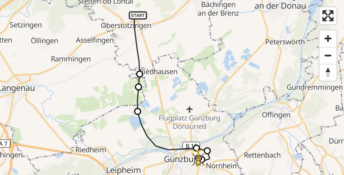 Flugroute Rettungshubschrauber Niederstotzingen - Günzburg Hospital, 20 September 2026, 11:46