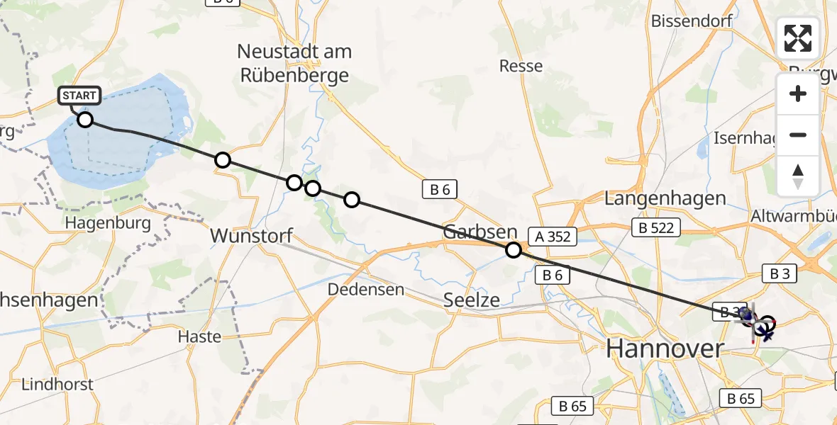 Flugroute Polizeihubschrauber Neustadt am Rübenberge - Hannover Luftrettung Hubschrauberlandeplatz (Christoph 4), 20 September 2026, 11:46