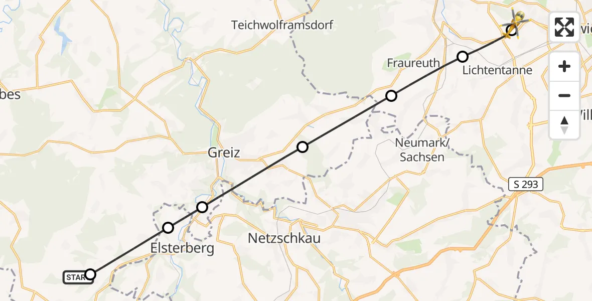 Flugroute Rettungshubschrauber Zeulenroda-Triebes - ADAC Air Rescue Station Zwickau Hubschrauberlandeplatz, 20 September 2026, 11:47