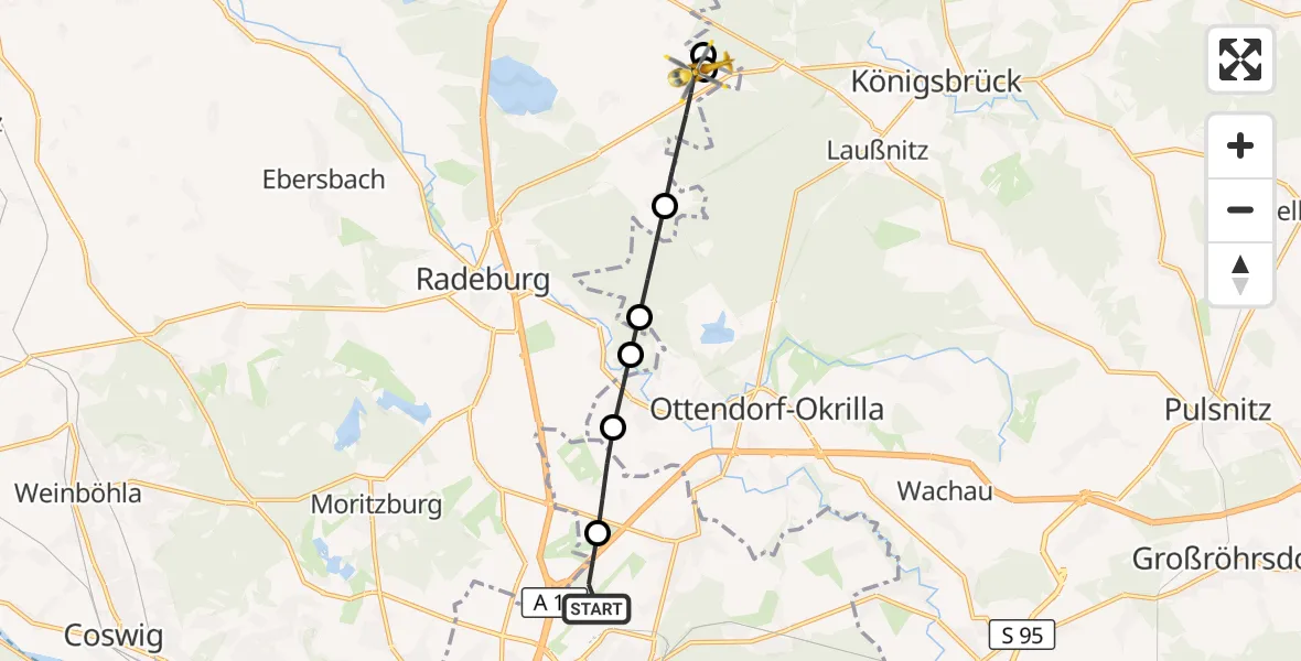 Flugroute Rettungshubschrauber Dresden Flughafen - Thiendorf, 20 September 2026, 11:47