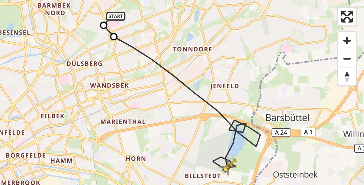 Flugroute Rettungshubschrauber Hamburg Military Hospital - Hamburg, 20 September 2026, 11:51