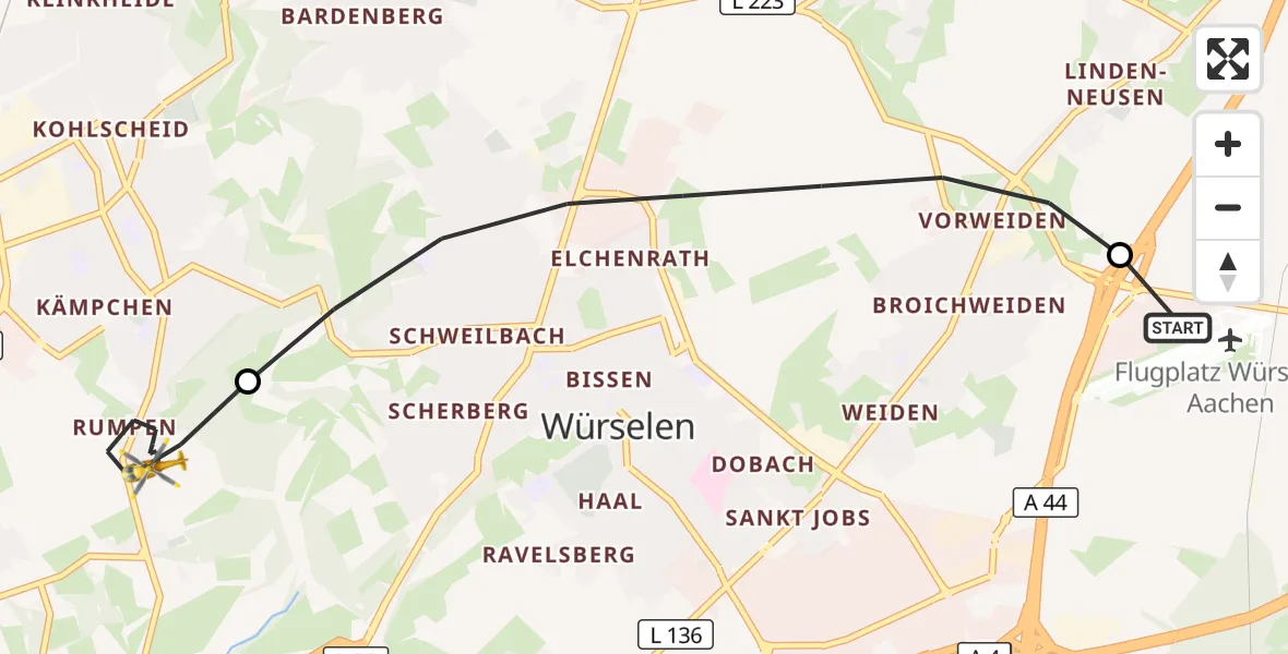 Flugroute Rettungshubschrauber Aachen-Merzbrück Flughafen - Herzogenrath, 20 September 2026, 11:52