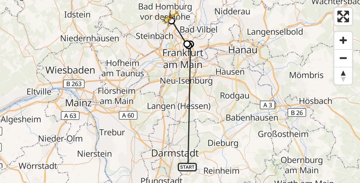 Flugroute Rettungshubschrauber Mühltal - Bad Homburg v.d.Höhe, 20 September 2026, 11:54