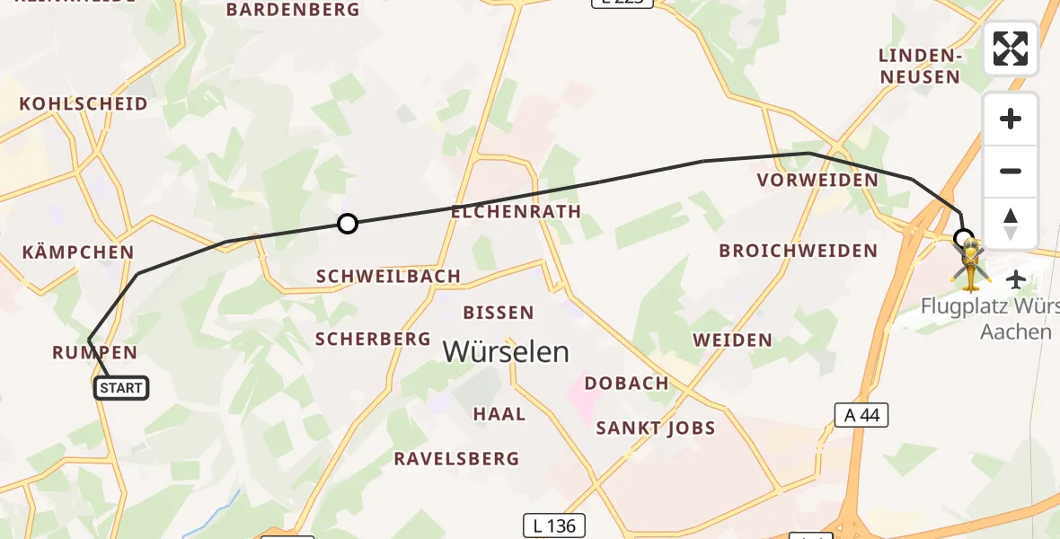 Flugroute Rettungshubschrauber Herzogenrath - Aachen-Merzbrück Flughafen, 20 September 2026, 12:20