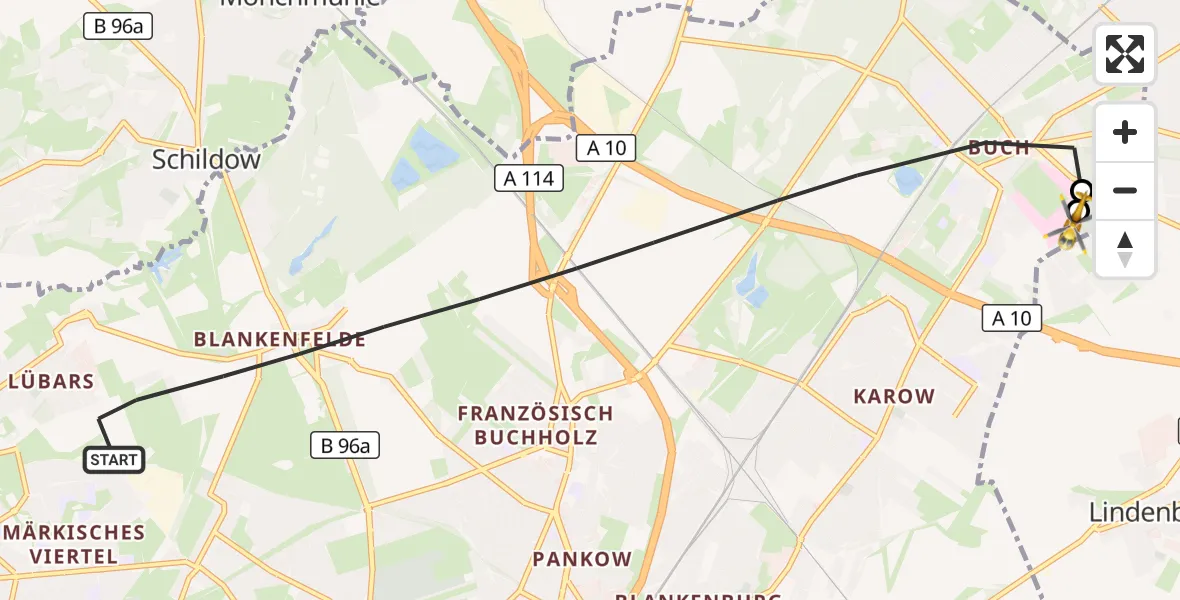 Flugroute Rettungshubschrauber Berlin - Helios Clinic Berlin-Buch, 20 September 2026, 12:26