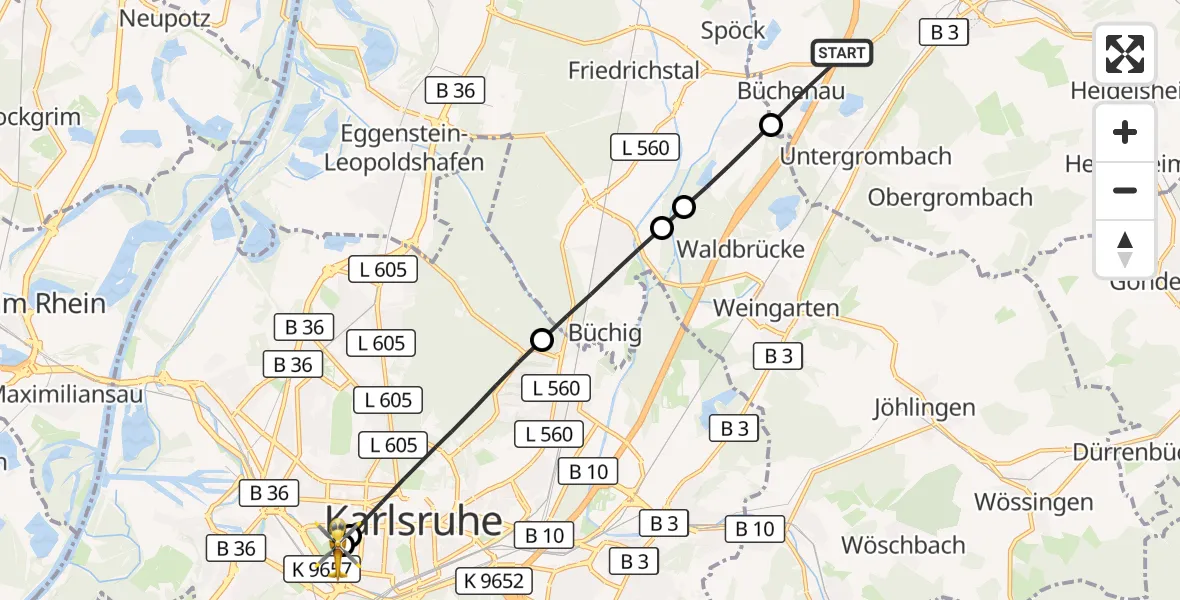 Flugroute Ambulanzhubschrauber Bruchsal - Sankt Vincentius Hospital, 20 September 2026, 12:34