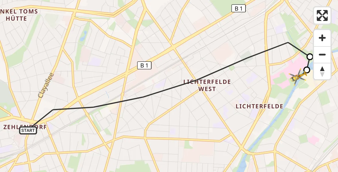 Flugroute Rettungshubschrauber Berlin - Charité Clinic Benjamin Franklin Campus, 20 September 2026, 12:46