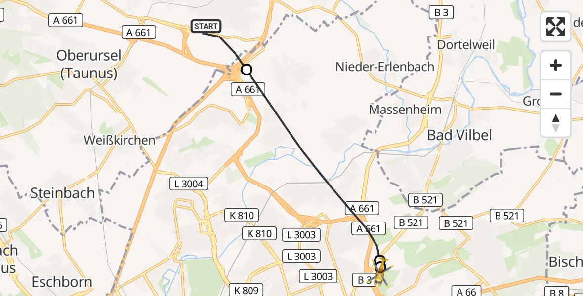 Flugroute Rettungshubschrauber Bad Homburg v.d.Höhe - Frankfurt am Main Accident Hospital Roof Helipad (CHX2), 20 September 2026, 13:04