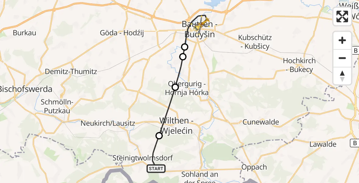 Flugroute Rettungshubschrauber Steinigtwolmsdorf - Bautzen, 20 September 2026, 13:09
