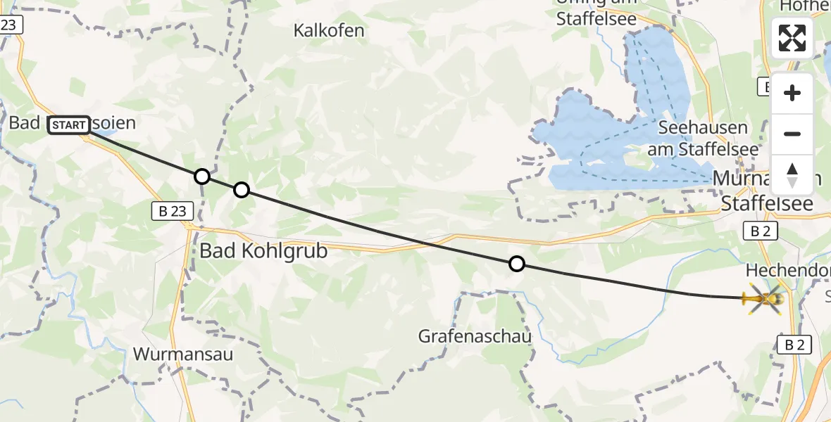 Flugroute Rettungshubschrauber Bad Bayersoien - Murnau a.Staffelsee, 20 September 2026, 13:17