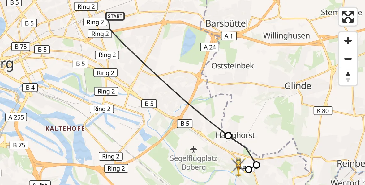Flugroute Rettungshubschrauber Hamburg - Christoph Hansa ADAC Hubschrauberlandeplatz, 20 September 2026, 13:21