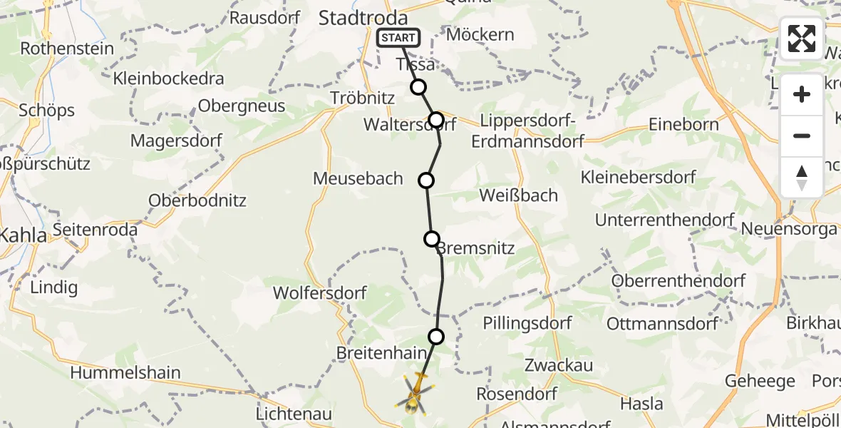 Flugroute Rettungshubschrauber Stadtroda - Neustadt an der Orla, 20 September 2026, 13:24
