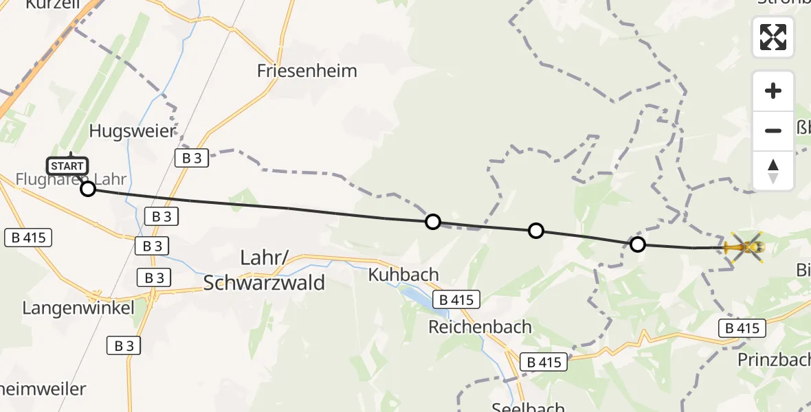 Flugroute Rettungshubschrauber Lahr Flughafen - Biberach, 20 September 2026, 13:30