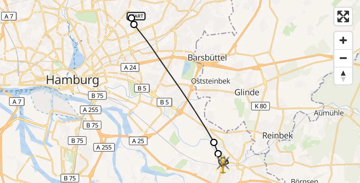 Flugroute Rettungshubschrauber Hamburg Military Hospital - Hamburg, 20 September 2026, 13:33