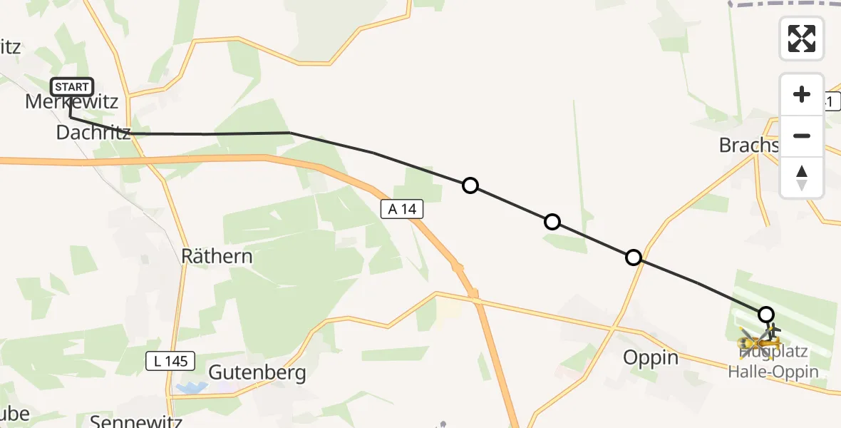 Flugroute Rettungshubschrauber Petersberg - Halle-Oppin Flugplatz, 20 September 2026, 13:36
