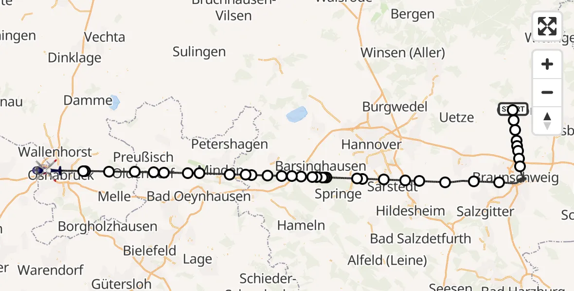 Flugroute Polizeihubschrauber Gifhorn Bundespolizei Hubschrauberlandeplatz - Osnabrück, 20 September 2026, 13:56