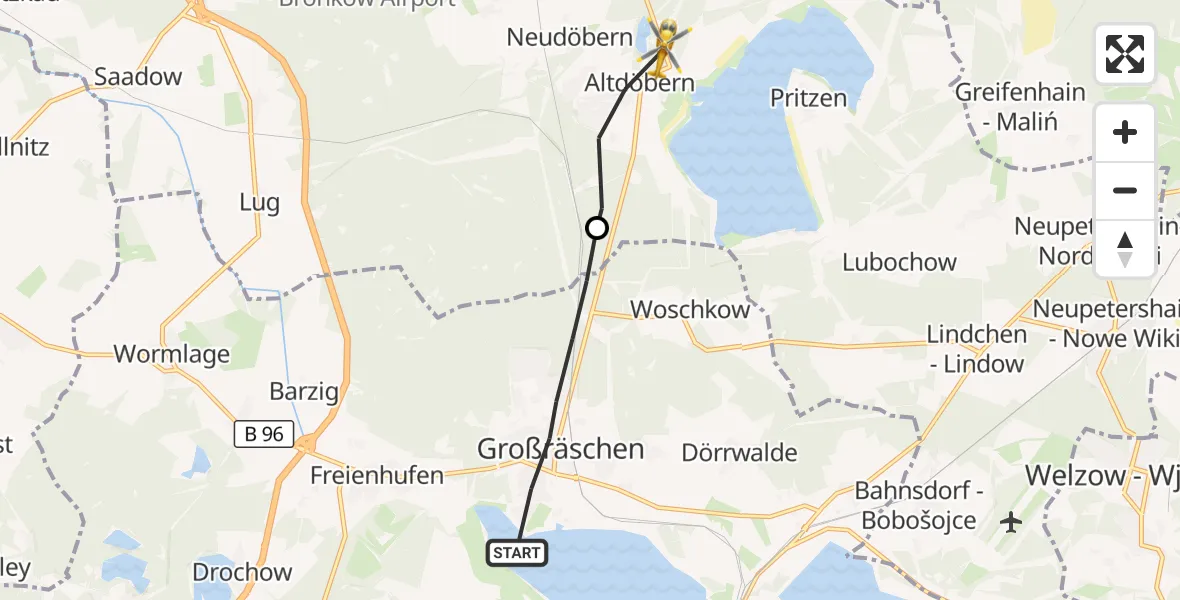 Flugroute Rettungshubschrauber Großräschen - Altdöbern, 20 September 2026, 14:00