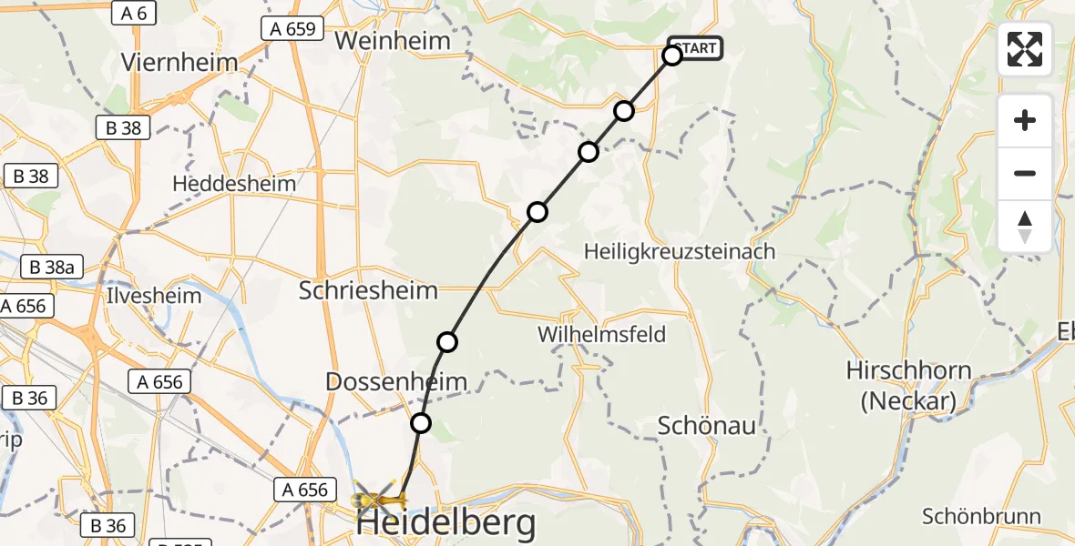 Flugroute Rettungshubschrauber Wald-Michelbach - Heidelberg, 20 September 2026, 14:07
