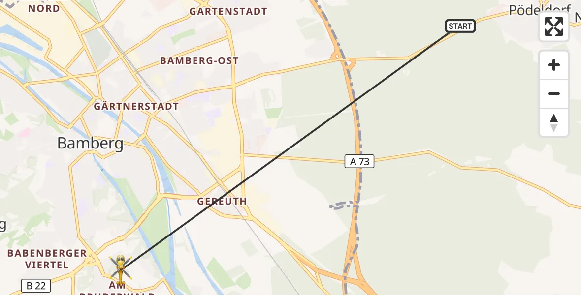 Flugroute Rettungshubschrauber Hauptsmoor - Bamberg, 20 September 2026, 14:09