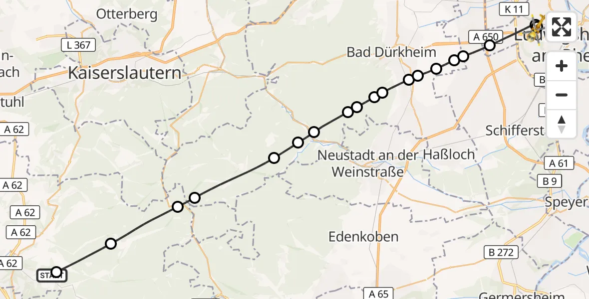 Flugroute Rettungshubschrauber Rodalben - Ludwigshafen Accident Hospital, 20 September 2026, 14:15
