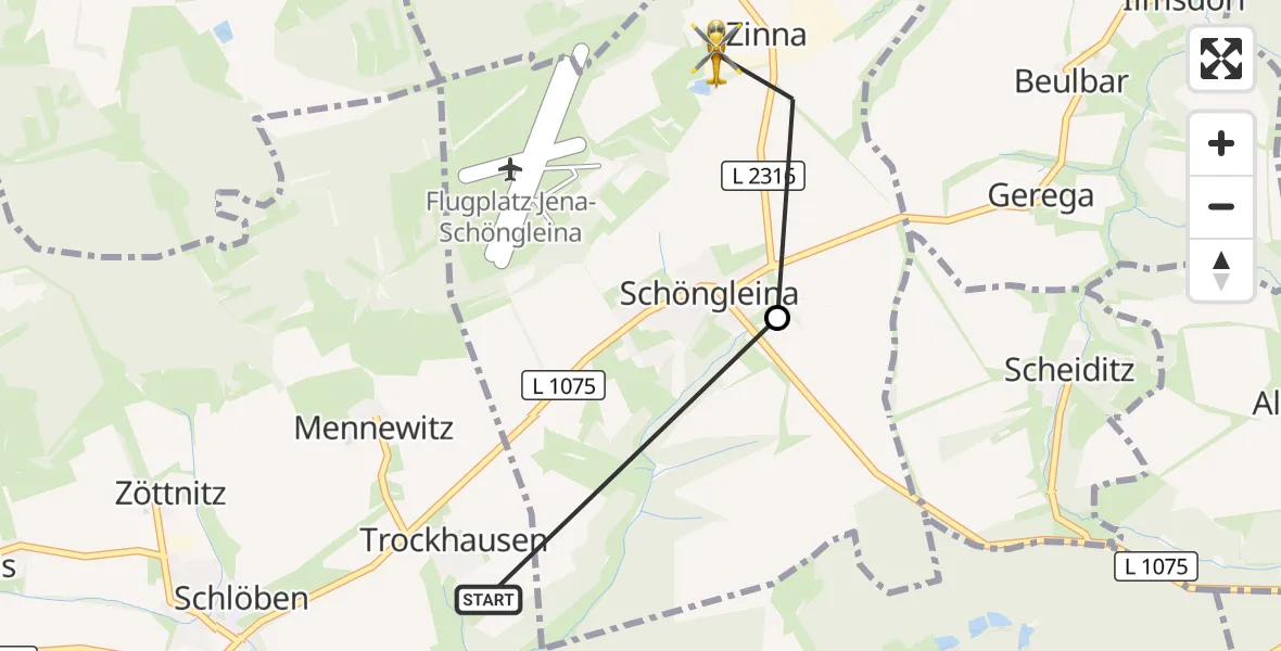 Flugroute Rettungshubschrauber Schlöben - Schöngleina, 20 September 2026, 14:24