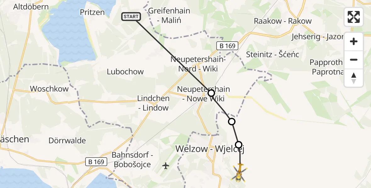 Flugroute Rettungshubschrauber Altdöbern - Welzow, 20 September 2026, 14:29