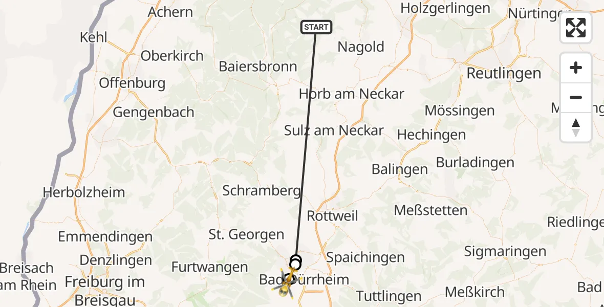 Flugroute Ambulanzhubschrauber Altensteig - Brigachtal, 20 September 2026, 14:36