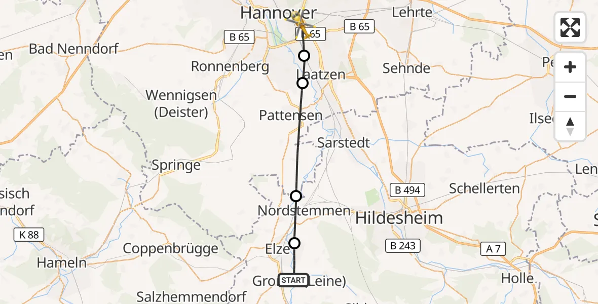 Flugroute Rettungshubschrauber Gronau (Leine) - Hannover, 20 September 2026, 14:36